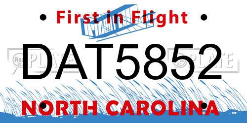 DAT5852 North Carolina License Plate