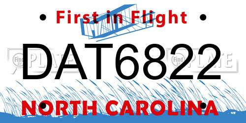 DAT6822 North Carolina License Plate