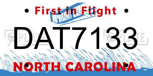 DAT7133 North Carolina License Plate