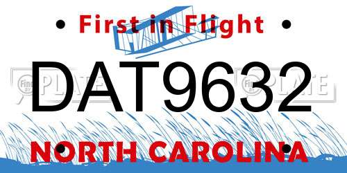 DAT9632 North Carolina License Plate