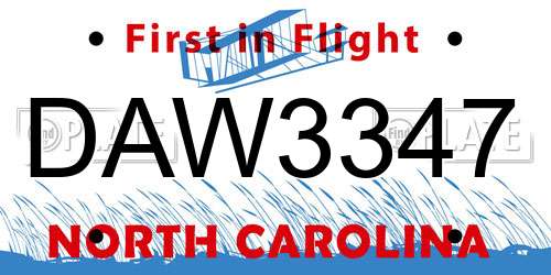 DAW3347 North Carolina License Plate