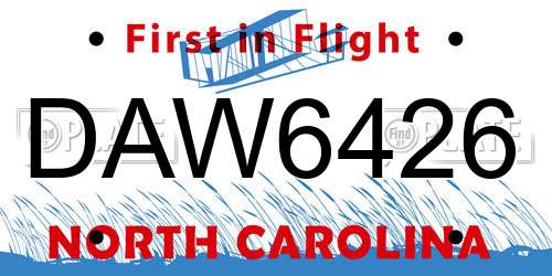 DAW6426 North Carolina License Plate