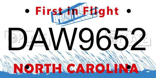 DAW9652 North Carolina License Plate