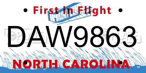 DAW9863 North Carolina License Plate