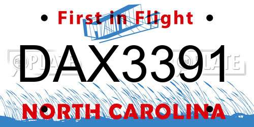 DAX3391 North Carolina License Plate