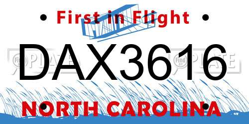 DAX3616 North Carolina License Plate