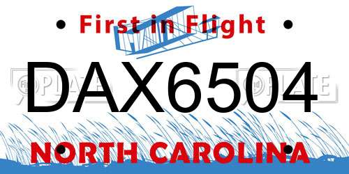 DAX6504 North Carolina License Plate