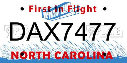 DAX7477 North Carolina License Plate