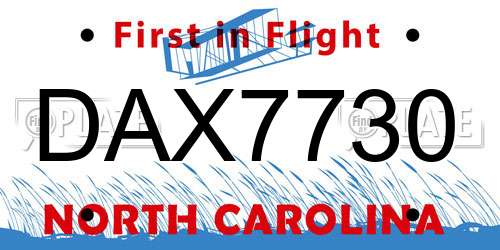 DAX7730 North Carolina License Plate