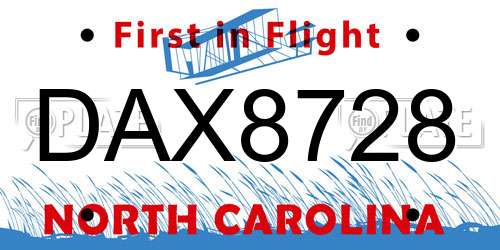 DAX8728 North Carolina License Plate