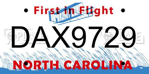DAX9729 North Carolina License Plate