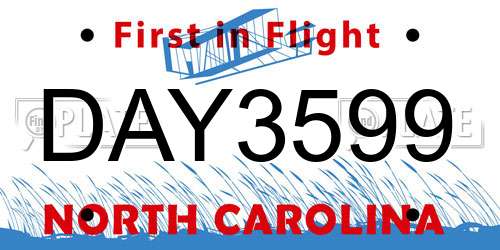 DAY3599 North Carolina License Plate