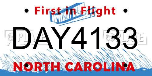DAY4133 North Carolina License Plate