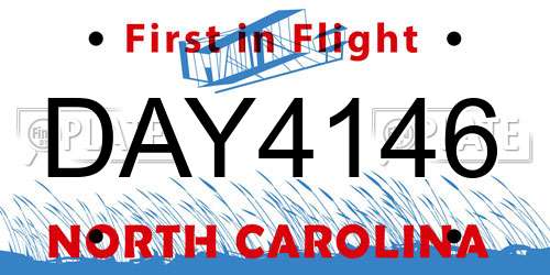 DAY4146 North Carolina License Plate