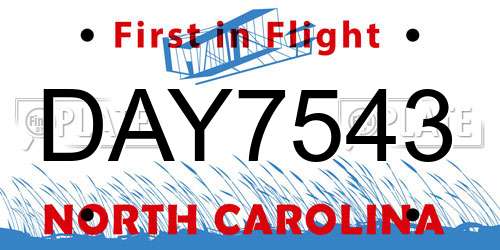 DAY7543 North Carolina License Plate