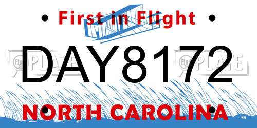 DAY8172 North Carolina License Plate
