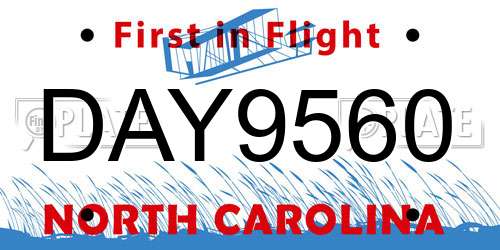 DAY9560 North Carolina License Plate