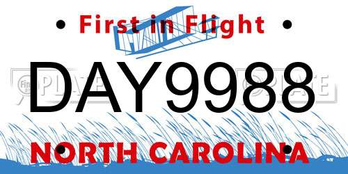 DAY9988 North Carolina License Plate