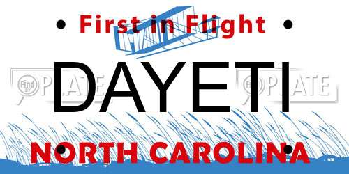 DAYETI North Carolina License Plate