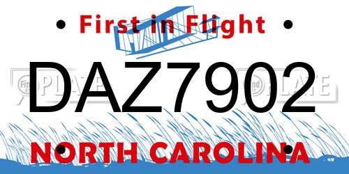 DAZ7902 North Carolina License Plate