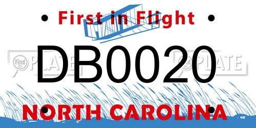 DB0020 North Carolina License Plate