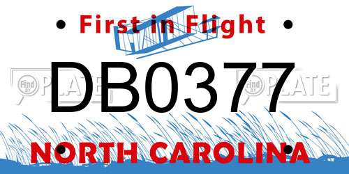 DB0377 North Carolina License Plate
