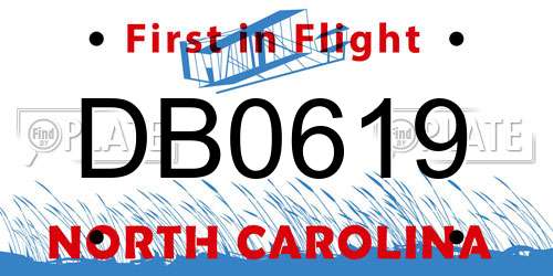 DB0619 North Carolina License Plate