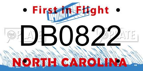 DB0822 North Carolina License Plate