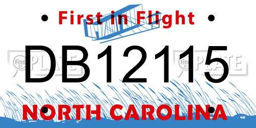 DB12115 North Carolina License Plate
