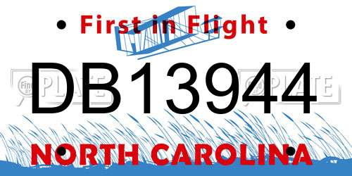 DB13944 North Carolina License Plate