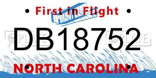 DB18752 North Carolina License Plate