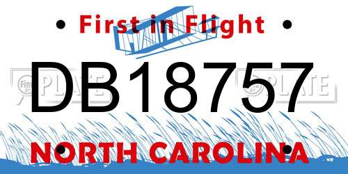 DB18757 North Carolina License Plate
