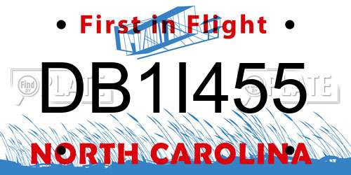 DB1I455 North Carolina License Plate