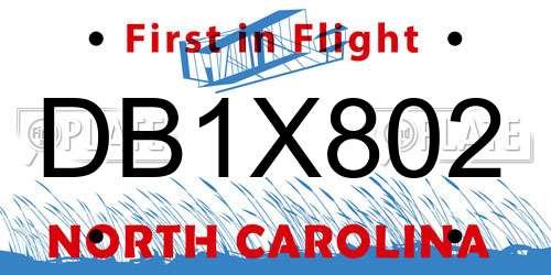 DB1X802 North Carolina License Plate