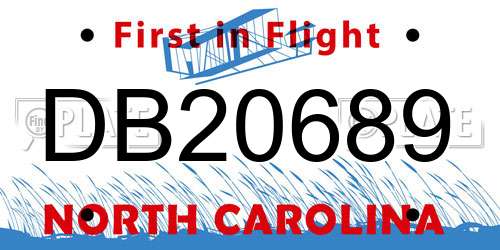 DB20689 North Carolina License Plate