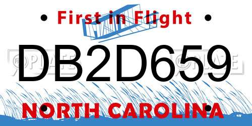 DB2D659 North Carolina License Plate