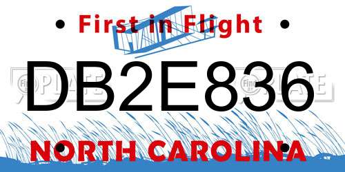 DB2E836 North Carolina License Plate