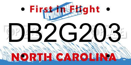 DB2G203 North Carolina License Plate