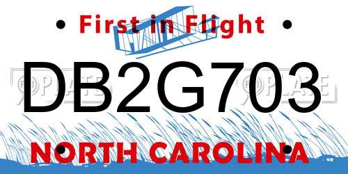 DB2G703 North Carolina License Plate