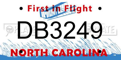 DB3249 North Carolina License Plate