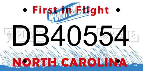 DB40554 North Carolina License Plate