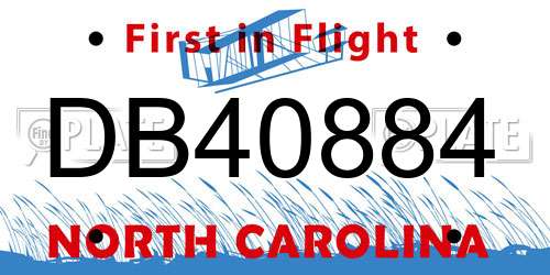 DB40884 North Carolina License Plate