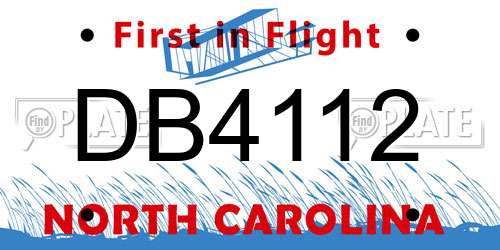 DB4112 North Carolina License Plate