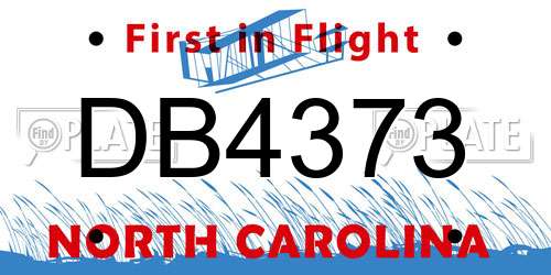DB4373 North Carolina License Plate