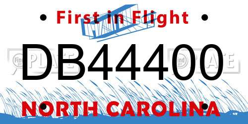 DB44400 North Carolina License Plate