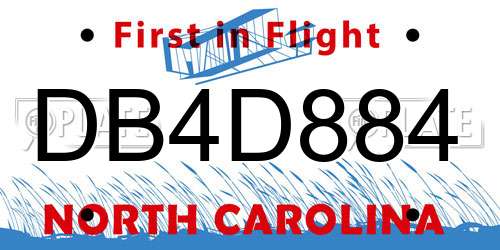 DB4D884 North Carolina License Plate