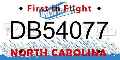 DB54077 North Carolina License Plate