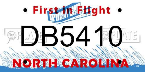 DB5410 North Carolina License Plate
