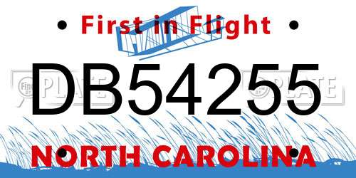 DB54255 North Carolina License Plate