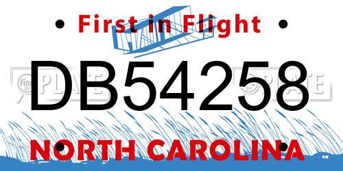 DB54258 North Carolina License Plate